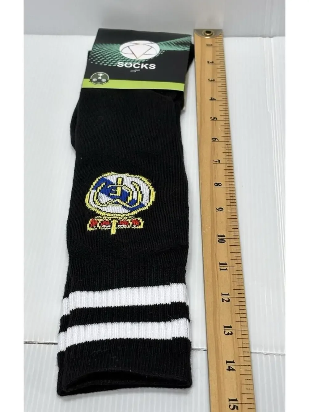 Real Madrid Soccer Football Crest Soccer Socks Black Striped Unisex Adults
